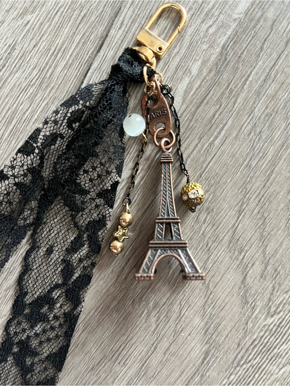 Dark Academia Lace Eiffel Tower Keychain Charm
